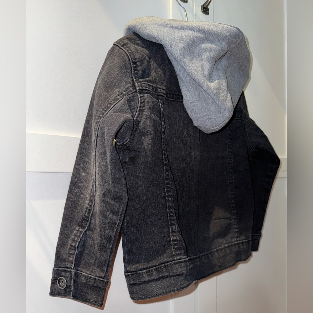 THE CHILDRENS PLACE JEANS JACKET Boys 3 3T Black Denim Coat Hooded Pockets EUC! - Picture 3 of 5